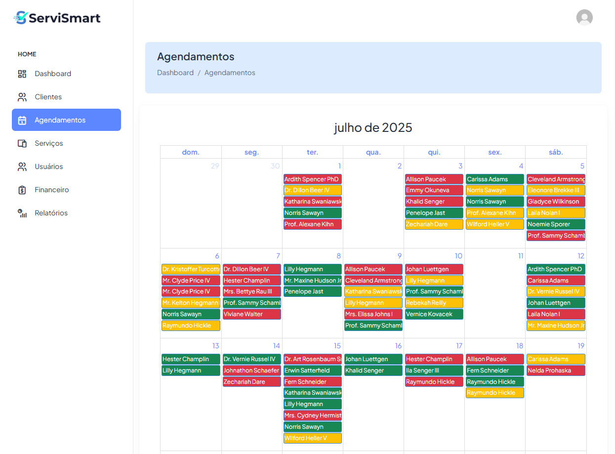 Screenshot da funcionalidade de agendamento do ServiSmart