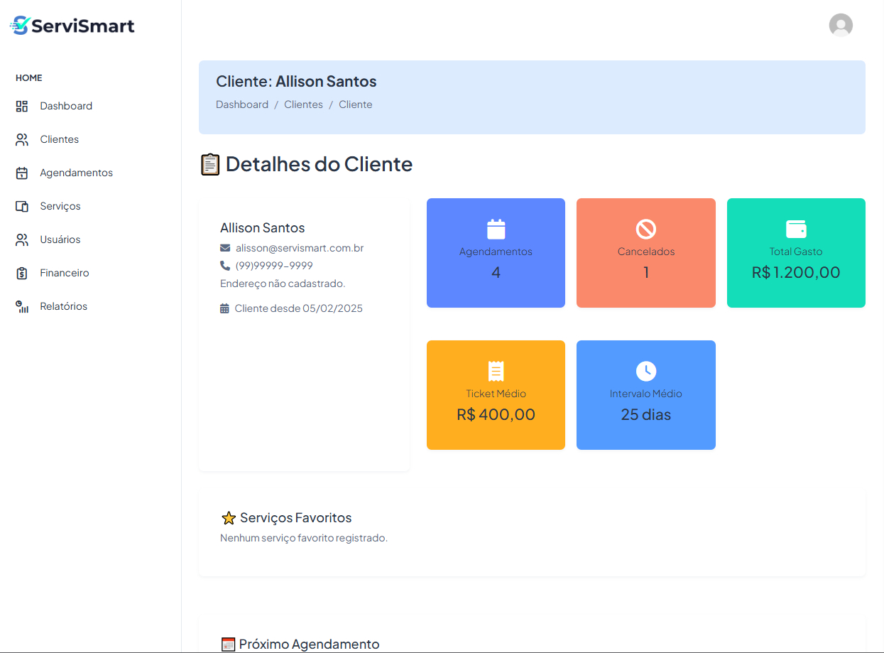 Screenshot da funcionalidade de gerenciamento de clientes do ServiSmart
